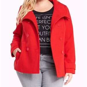 Torrid Double Breasted Peacoat, Red, Size 6X